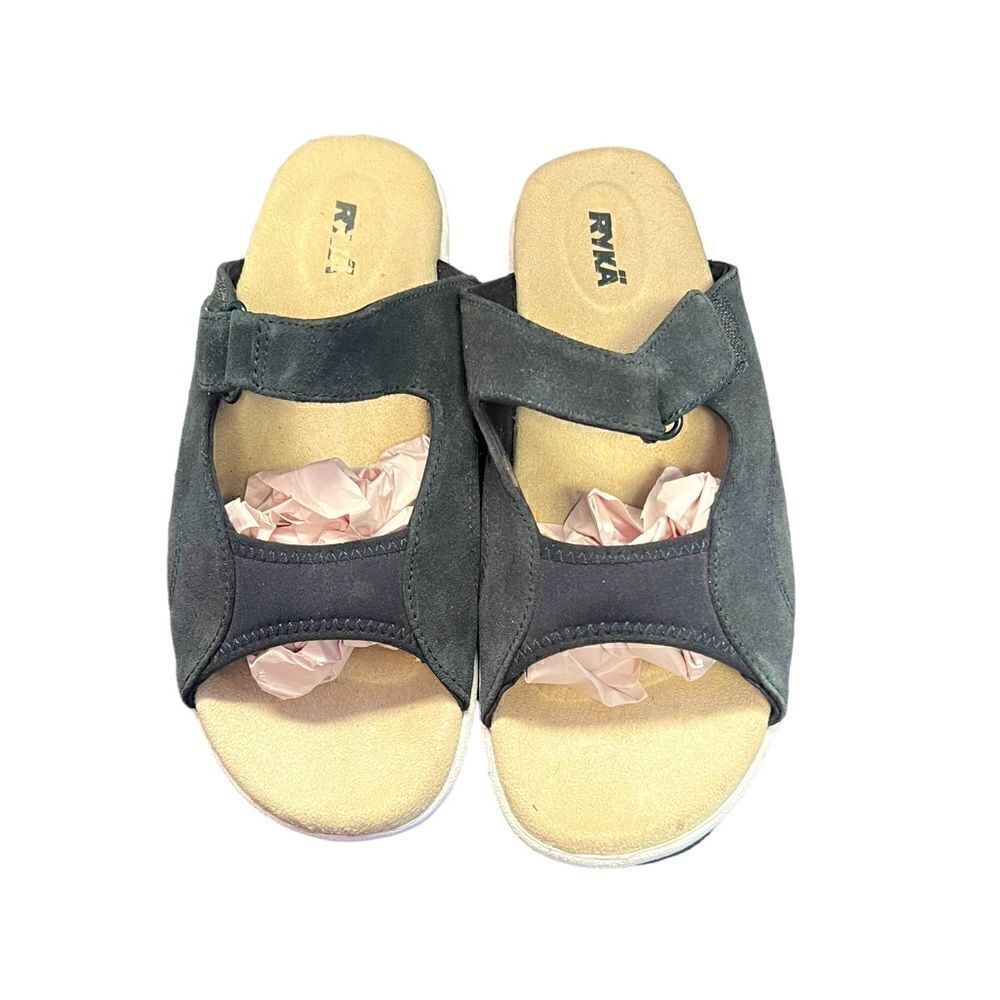 Ryka Sport Sandals Suede Adjustable Double Strap Blue Size 10 Women's Slide
